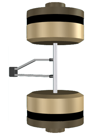 The figure shows a test specimen fixed between upper and lower grips. The knife edges of an extensometer contact the specimen at two points.