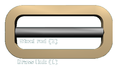 The figure shows the steel rod labeled 2 inserted into the brass link labeled 1.