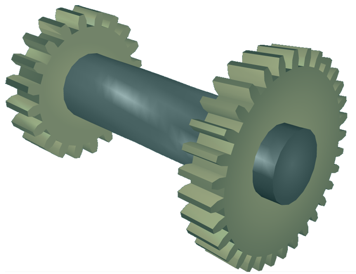 A shaft is fixed with a gear at either end.